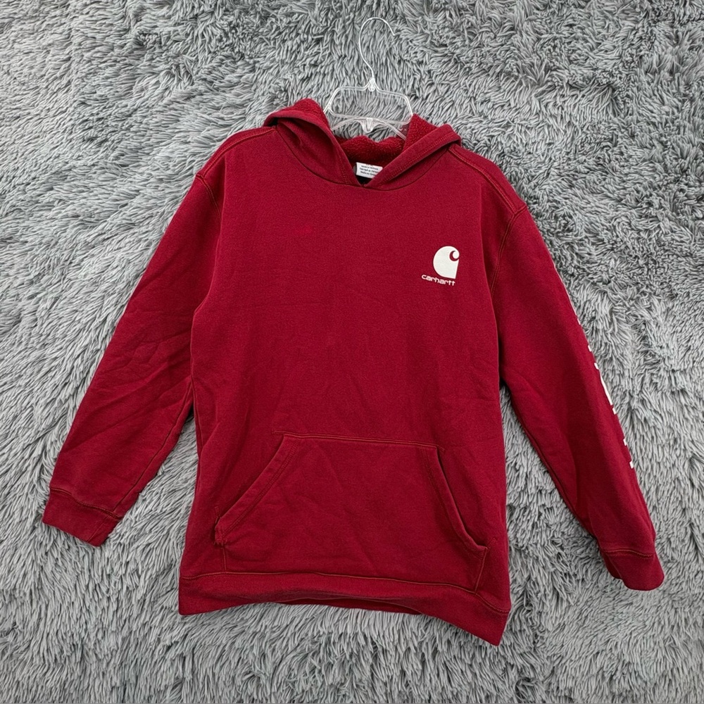Carhartt Hoodie Sweatshirt Boys Large Midweight Hooded Logo Red Workwear